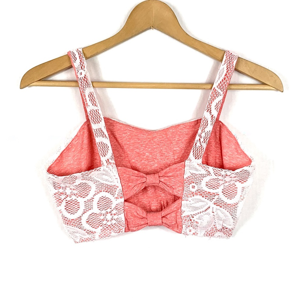 NWOT Pink Back Cutout Floral Lace Bra Crop Top - Picture 4 of 7
